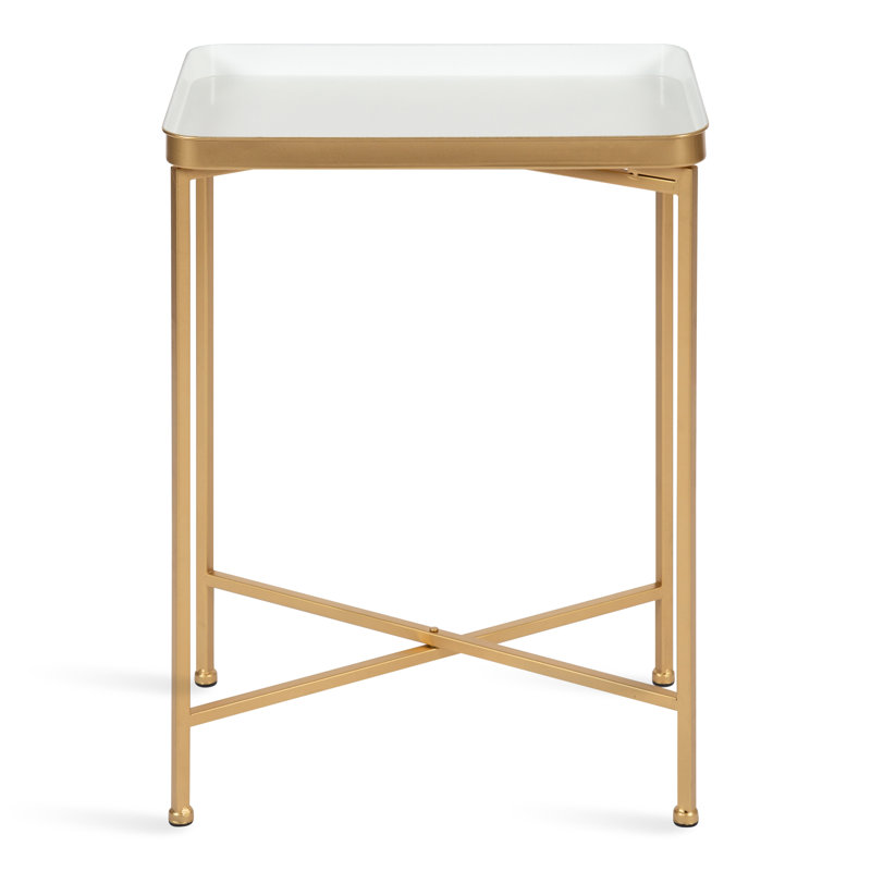 Ekta Tray Top End Table, White, Gold