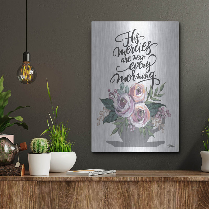 «His Mercies are New Every Morning» par Michele Norman, art mural en métal, H 16 po x l 12 po