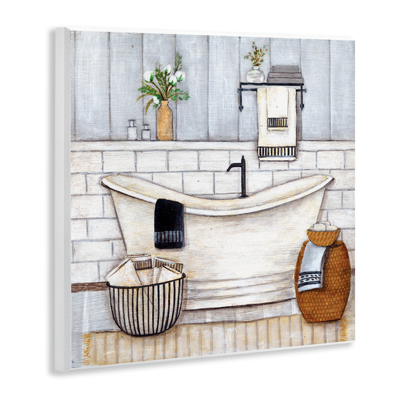 Salle de bain style campagnard baignoire gris neutre dessin - peinture