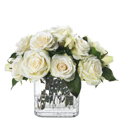 Cream Roses in Ribbed Glass Vase