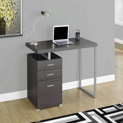 Bureau d'ordinateur, bureau personnel, ordinateur portable, installation à gauche, à droite, tiroirs de rangement, L 48 po, travail, stratifié gris, métal gris, contemporain, moderne