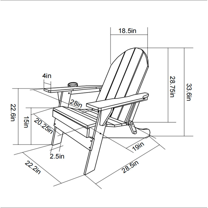 HDPE Folding Adirondack Chair With Dual Cup Holder - Composite Adirondack Chair With Wood Texture, Black