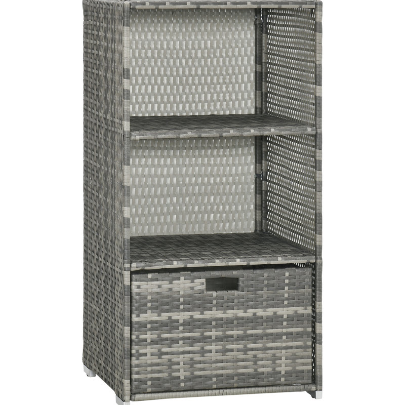 Support de rangement près de la piscine - plastique PE imperméable, 2 tablettes, 1 tiroir panier, accessoires de piscine et de spa gris pour spa