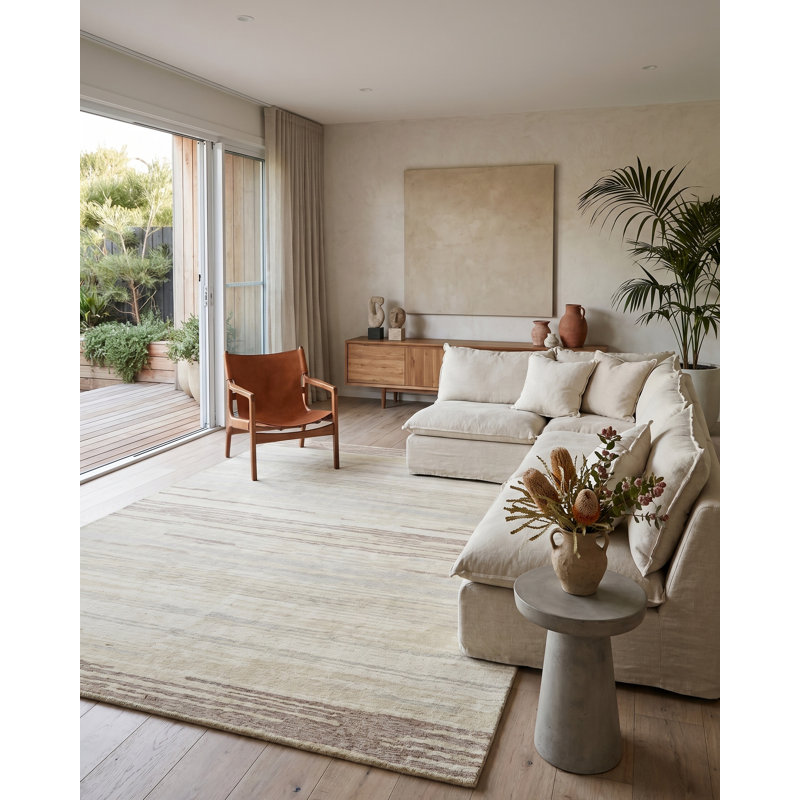 Acacia Hand Tufted New Zealand Wool Taupe/Ivory Area Rug, 6'X9'
