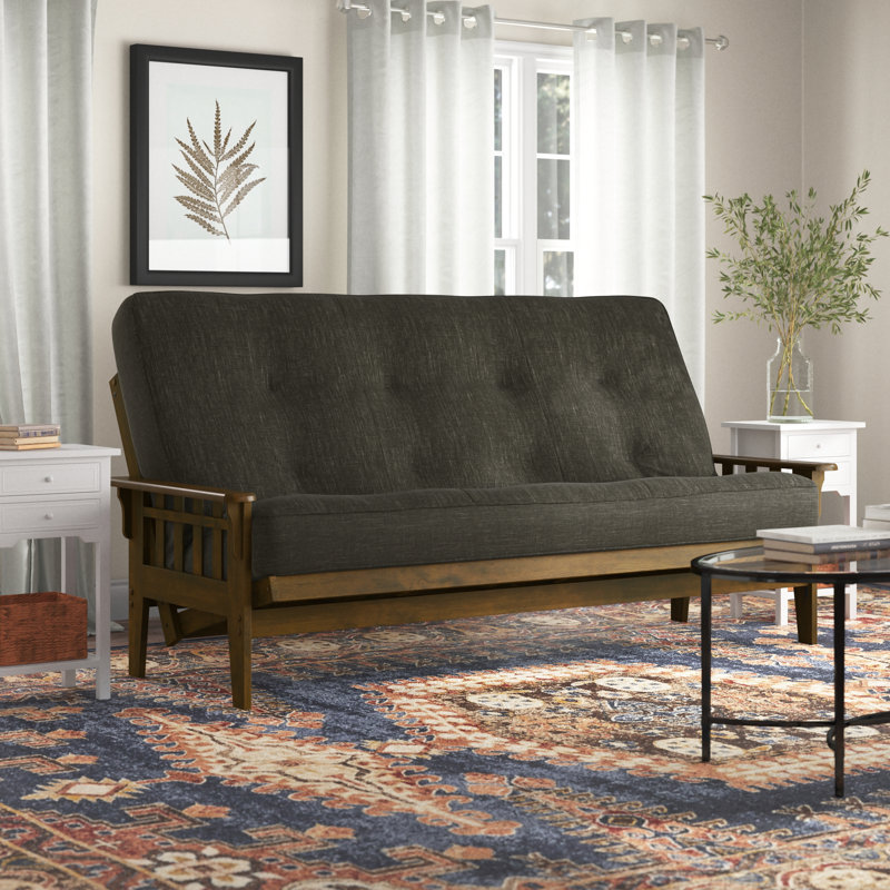 Stratford Queen 87" Wide Loose Back Futon and Mattress, Charcoal Polyester