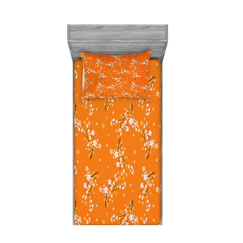 Ensemble de draps floraux cerisier en fleurs, Ensemble de draps pour lit simple TG avec drap-hou