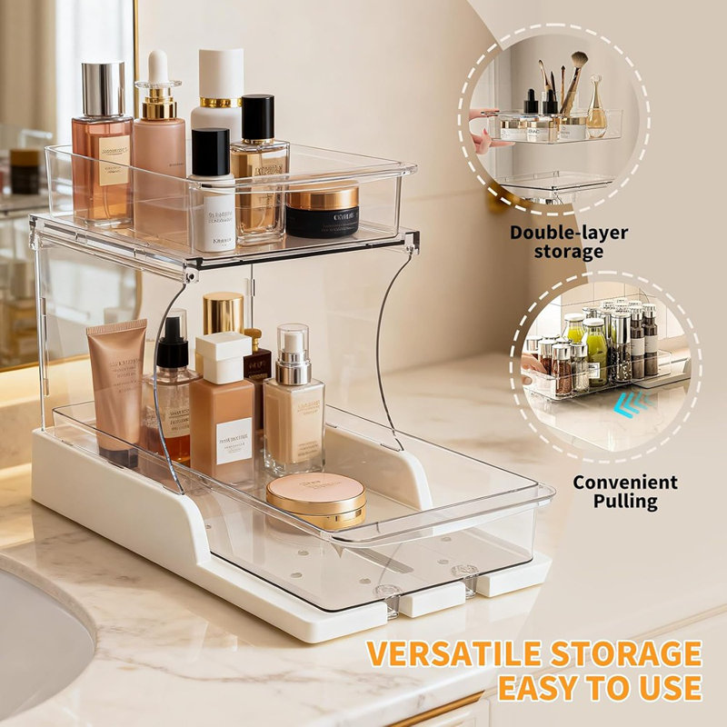Ensemble de 1 sous-évier coulissant à 2 niveaux - Support de garde-manger rotatif transparent pour armoires de cuisine et de salle de bain