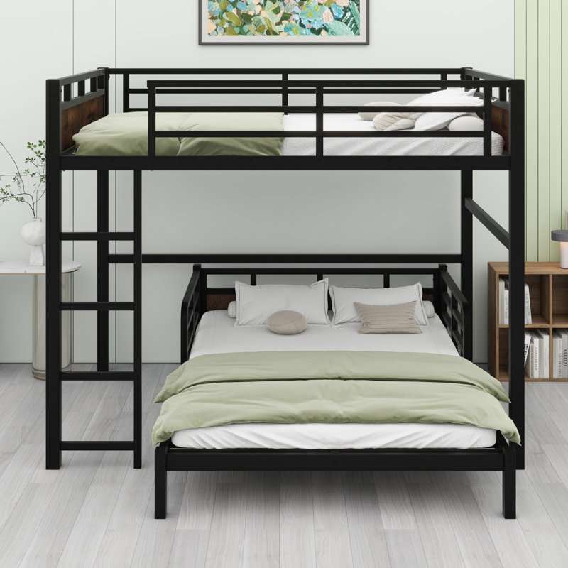 Metal Separable Bunk Beds With Raised Security Fence, Black/Vintage