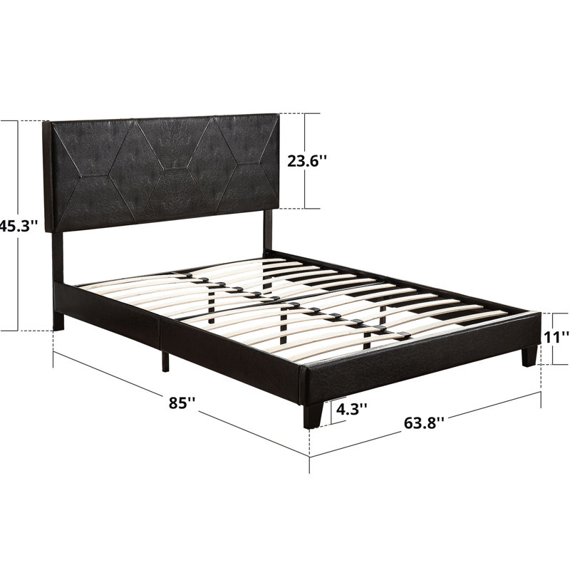 Grand lit plateforme en tissu d'ameublement noir Pu