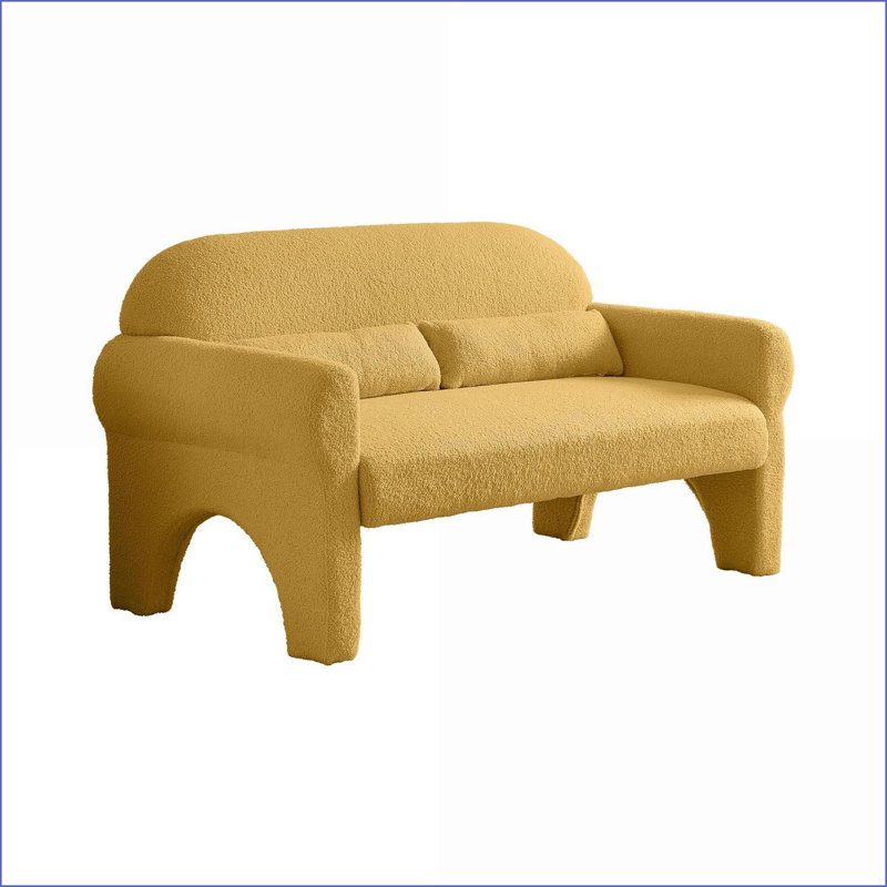 Causeuses pour le salon, laine d'agneau moderne avec coussin lombaire | Structure en bois massif | Mousse | Jaune moutarde