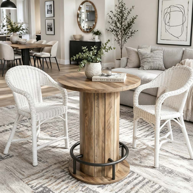 Table de bar, table basse ronde, Rustic Brown