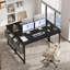Bureau d'ordinateur de 55 po avec structure en métal, surface imperméable et sac de rangement - idéal pour le bureau-1676133827-1676133828