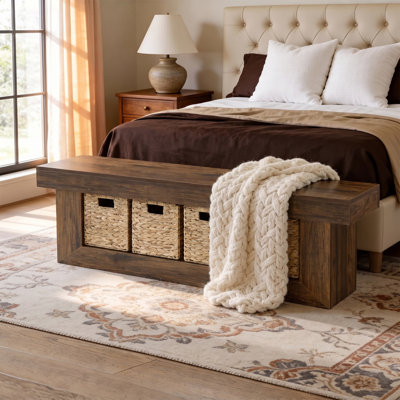 63" End of Bed Bench with 4 Woven Baskets