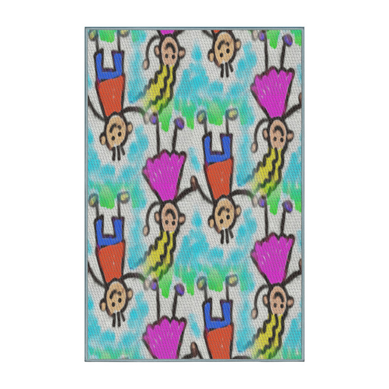 Tapis rose/bleu/vert à motifs, Rectangle 3 pi x 5 pi