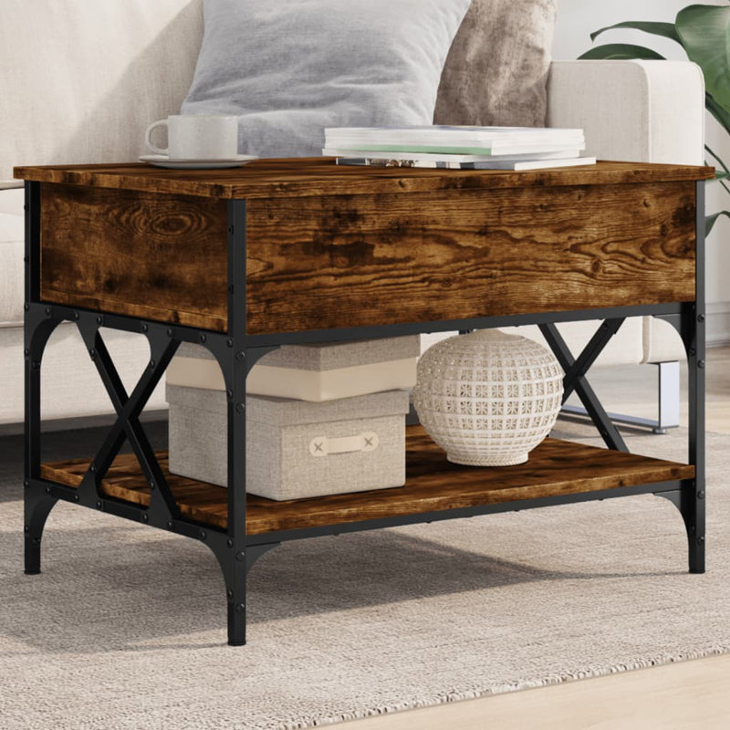 Mahood Lift Top Four Leg Coffee Table with Storage, 50cm H x 70cm W x 50cm D, Smoked Oak