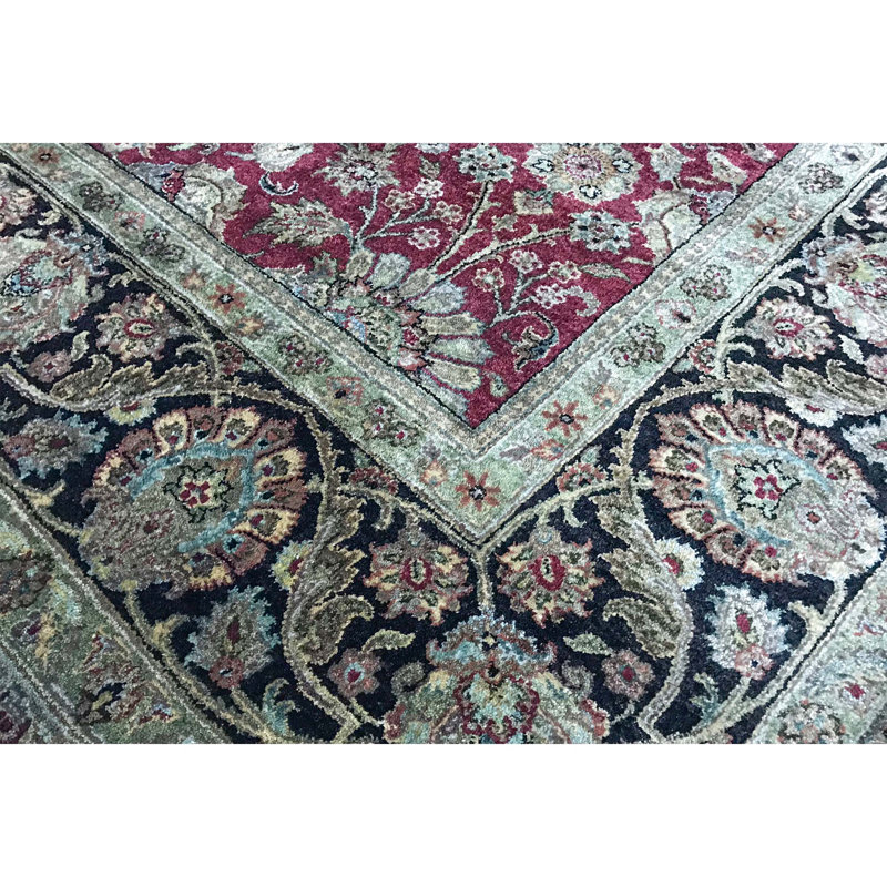 Tapis rouge et noir noué à la main de haute qualité