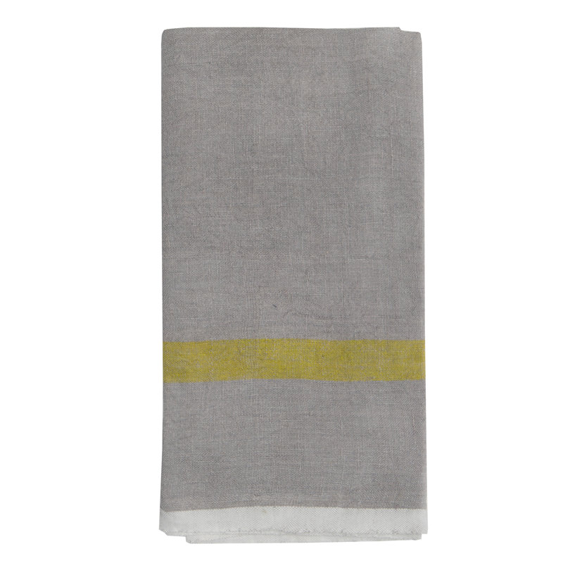 Laundered Stripe Tea Towel Kitchen Towel, Grey/Lime