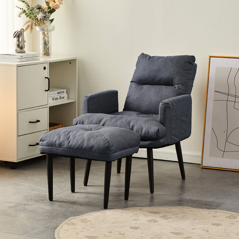 Nykeba Upholstered Accent Chair with Footstool, Dark Grey