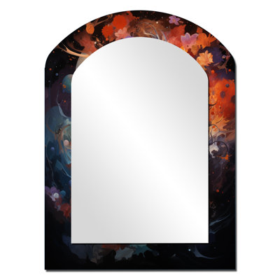 «Hinduisim Art Shivas Cosmic» - miroir unique asymétrique de l'hindouisme, grand miroir mural orange, impression sur métal