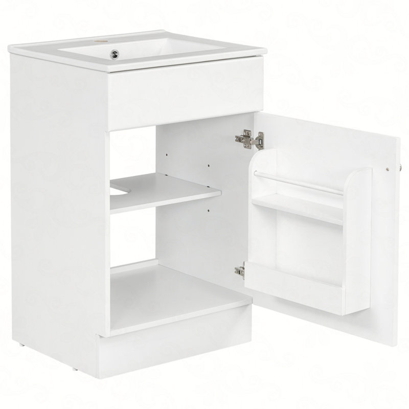 Meuble-lavabo de 20 po avec lavabo, meuble-lavabo avec tablette de porte et tablette réglable, Blanc