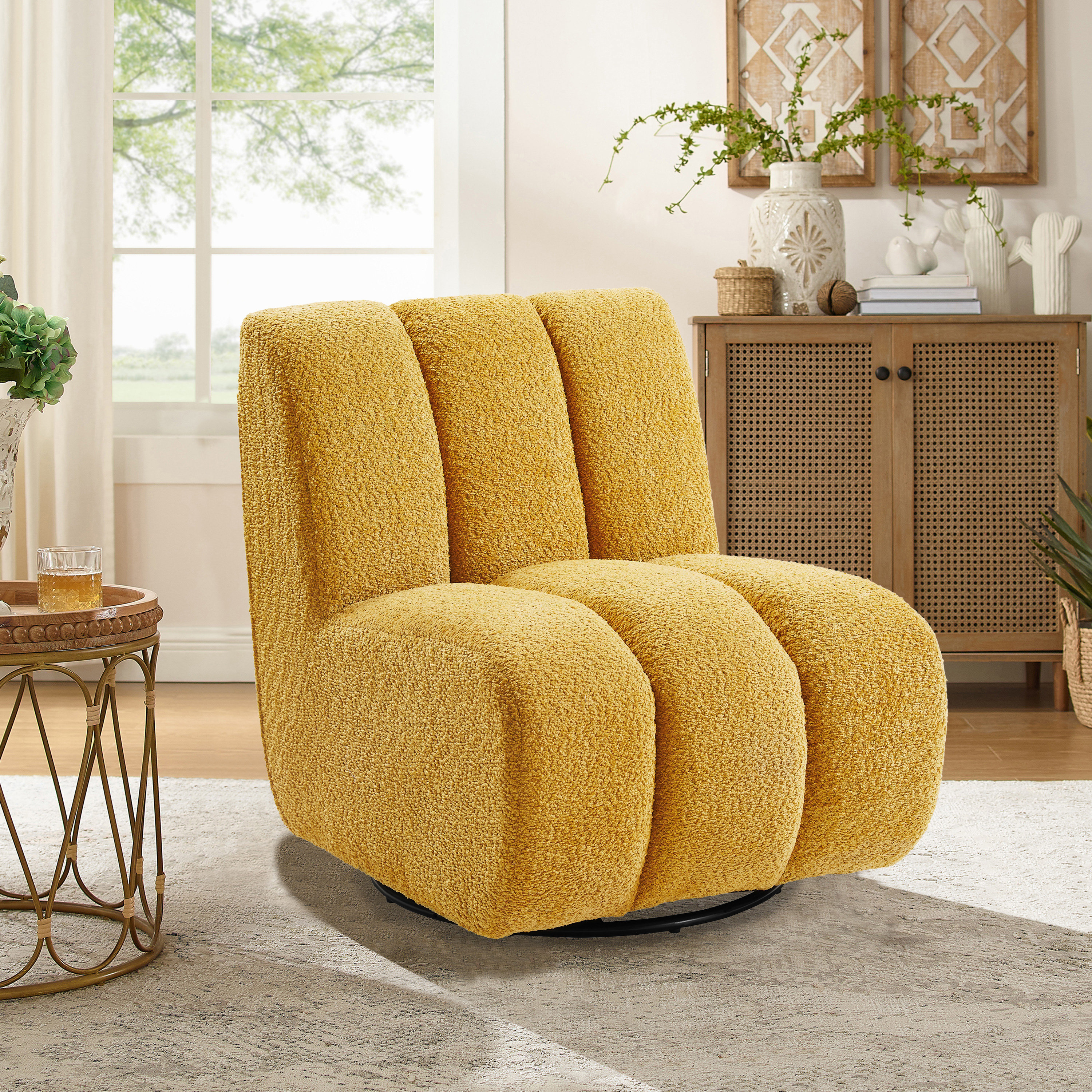 Latitude Run® 25.2'' W Swivel Upholstered Slipper Accent Chair | Wayfair