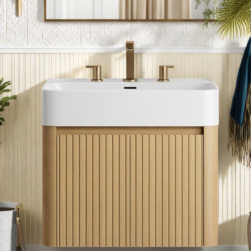 Meuble-lavabo flottant et évier, contreplaqué, rangement de salle de bain moderne, 24"