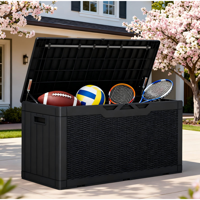 Outdoor Storage Box with Lid, 100-Gallon, 1-Unit, (Black), Black