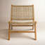 Fauteuil d'appoint de salon beige tissé à la main avec structure en bois de teck, 26 po x 31 po x 27 po-2092798629