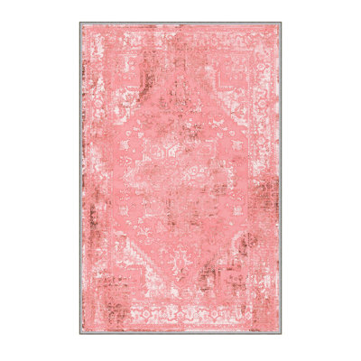 Tapis rose / ivoire en polyester tissé à la machine Tremont