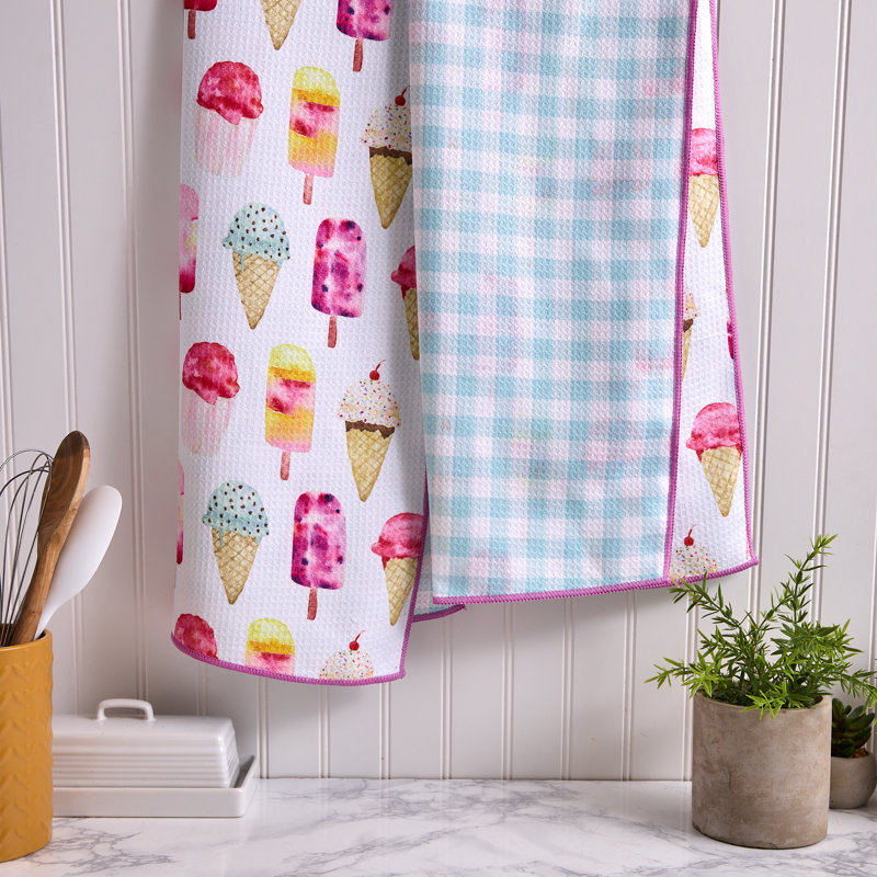  Printed Microfiber Dishtowel Set/2, Indigo Botanicals