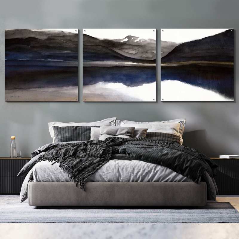 «Reflection Lake 1» par Stellar Design Studio, ensemble d'art mural en verre acrylique, 3 pièces, H 36 po x l 108 po