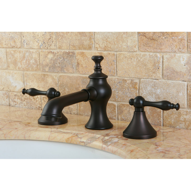 Kingston Brass Naples Two-Handle 3-Hole Deck Mount Widespread Bathroom Faucet with Brass Pop-Up Drain, Oil Rubbed Bronze