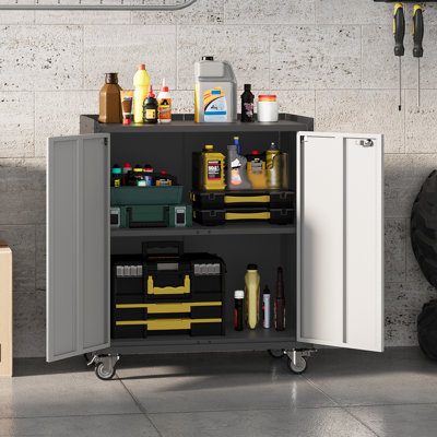 Gray Lockable Steel File Cabinet with Wheels,  Metal Storage Organizer with Adjustable Shelves, Office & Garage Utility Chest