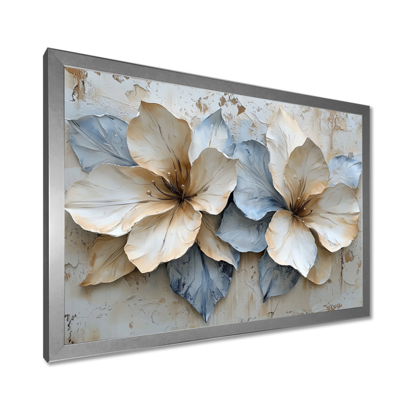 Velours crème bleu Rhododendron sentier IV - Art mural rhododendron, H 30 po x l 40 po, Argent argent