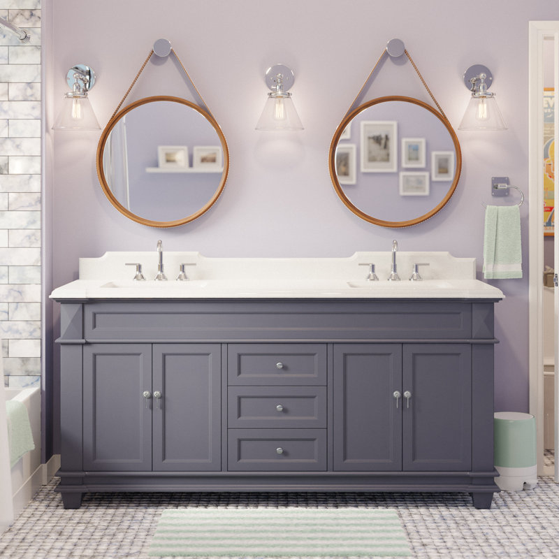 Ensemble de meuble-lavabo double 72 po Ensa, Gris marine, Quartz