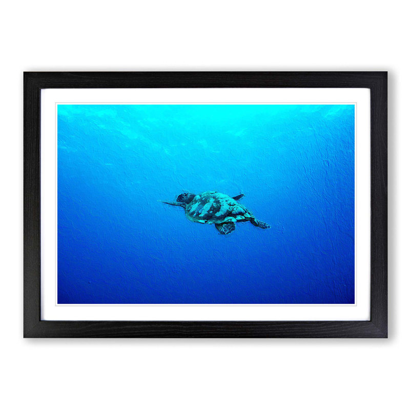 Swimming Turtle - Picture Frame Painting Print, 27cm H x 36cm W x 2cm D, Black Framed