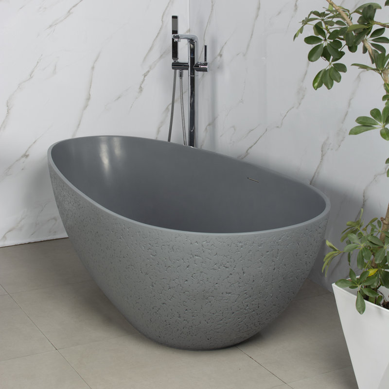 65" x 33" Dark Grey Freestanding Solid Surface Soaking Bathtub