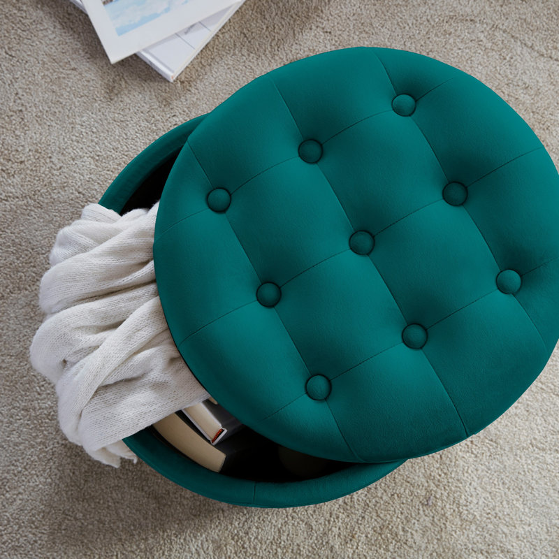 Crompton Upholstered Ottoman, Teal Velvet