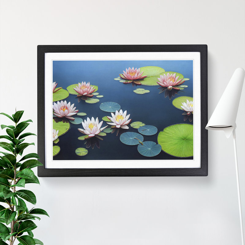 Picturesque Water Lily Pond - Single Picture Frame Print, Black Framed, 46cm H x 64cm W x 2cm D