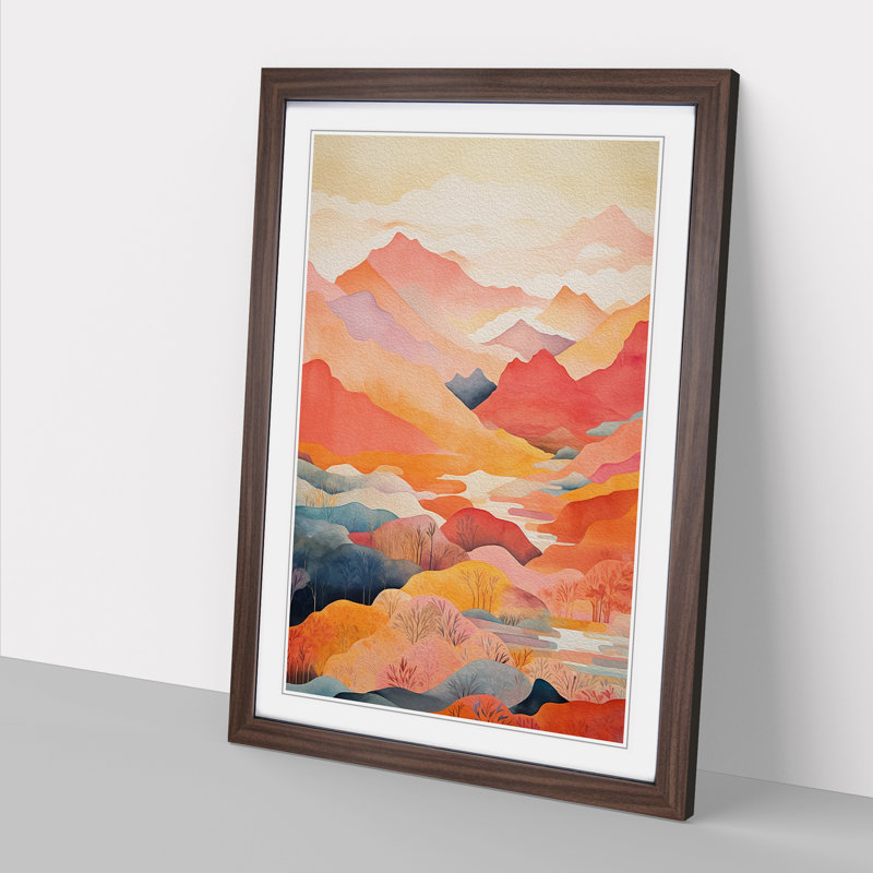 Japanese Mountains Colour Field - Framed Print, 34cm H x 25cm W x 2cm D, Walnut Framed