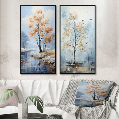 Doux tons de bleu érable - arbre érable, ensemble de 2 reproductions d'art sur toile