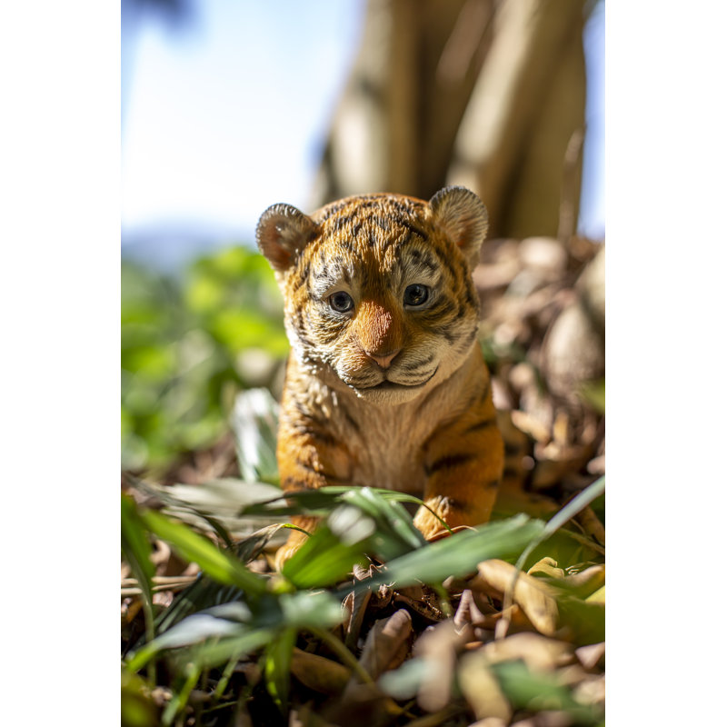 Adorable Realistic Sitting Tiger Cub Garden Statue