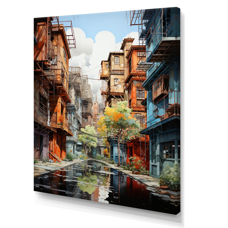 Liliann " Factories Industrial Harmony I ", 32" H x 16" W x 1" D, Wrapped Canvas