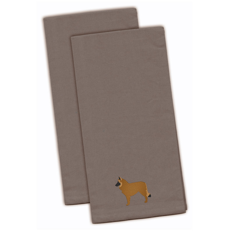 Cotton Embroidered Tea Towel Kitchen Towel, Gray, 28" H x 19" W x 0.1" D