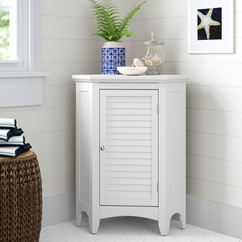 Zal Freestanding Corner Floor Accent Space-Saving Storage Cabinet with Adjustable Shelf, White