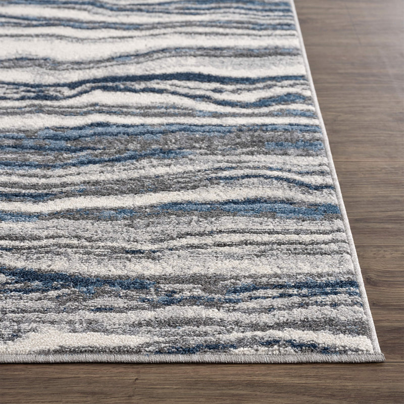 Rectangular Blue and Gray Abstract Synthetic Area Rug