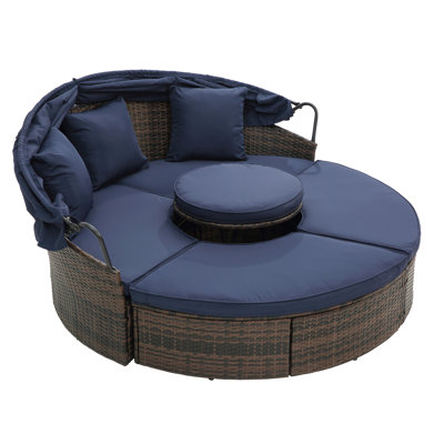 Kd Rattan Round Lounge With Canopy Bali Canopy Bed Outdoor, Wicker Outdoor Sofa Bed With Lift Coffee Table