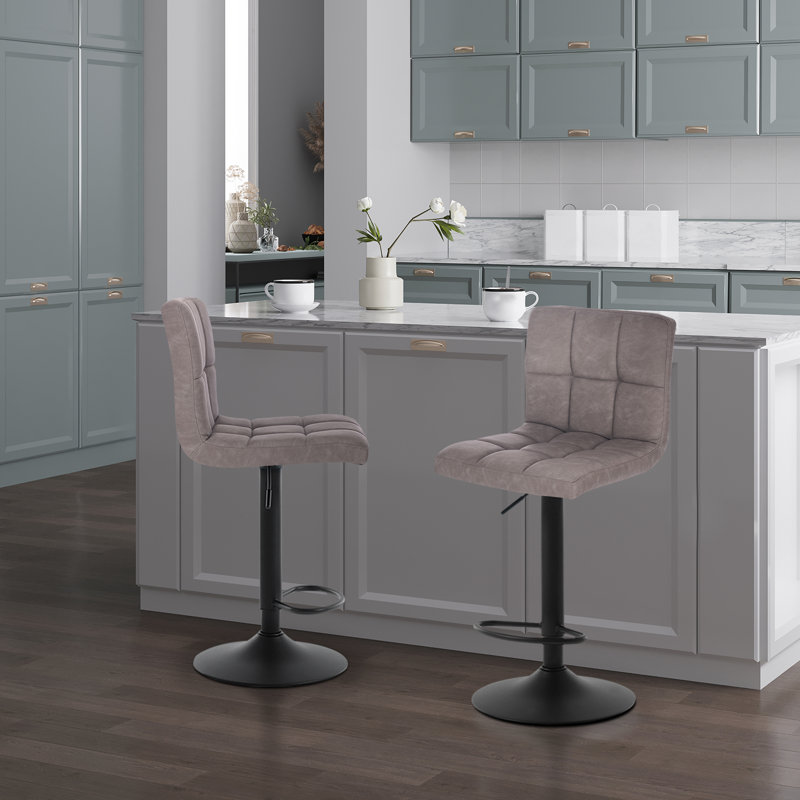 Deristin Swivel Upholstered and Faux Leather Adjustable Height Bar Stool, 2, Dark Brown