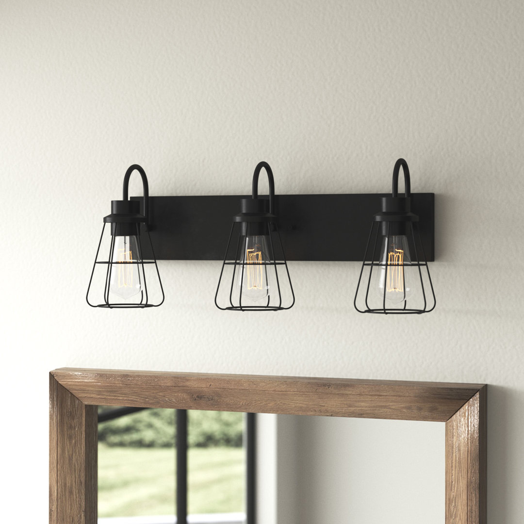Newland 22 in. 3-Light Industrial Dimmable Vanity Light in Matte Black with Metal Shade Trent Austin Design®