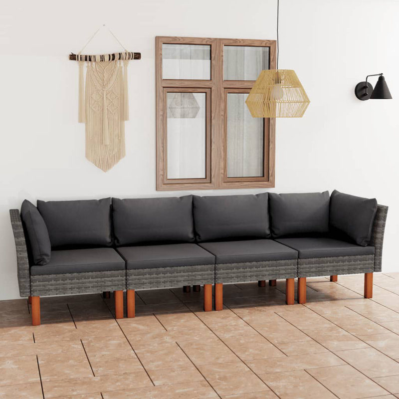 Canapé de patio 4 places avec coussins Ebern Designs Ebern Designs, Gris foncé